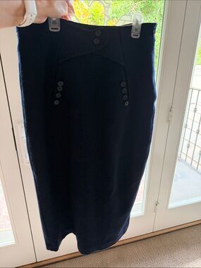 Ralph Lauren Double RL Dark Navy High-Waist Pencil Skirt with Button Trim